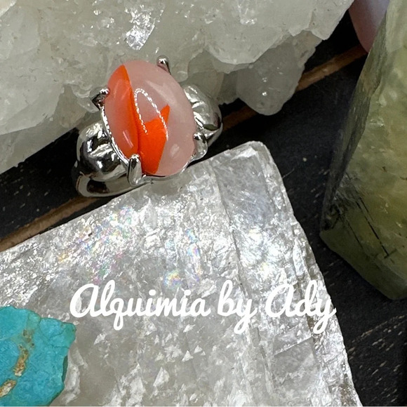 White crazy lace agate silver gem ring - Picture 1 of 1